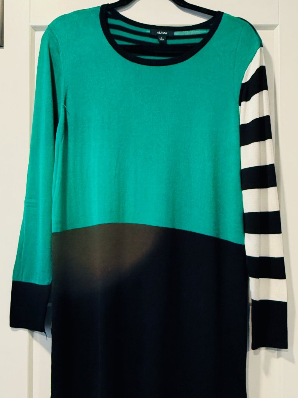 Alfani Green & Black Color Block Lightweight Long-Sleeve Sweater Dress